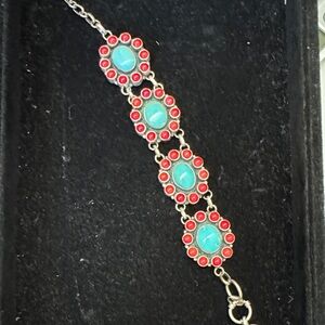 Turquoise and coral Floral Link Bracelet - Women Jewelry